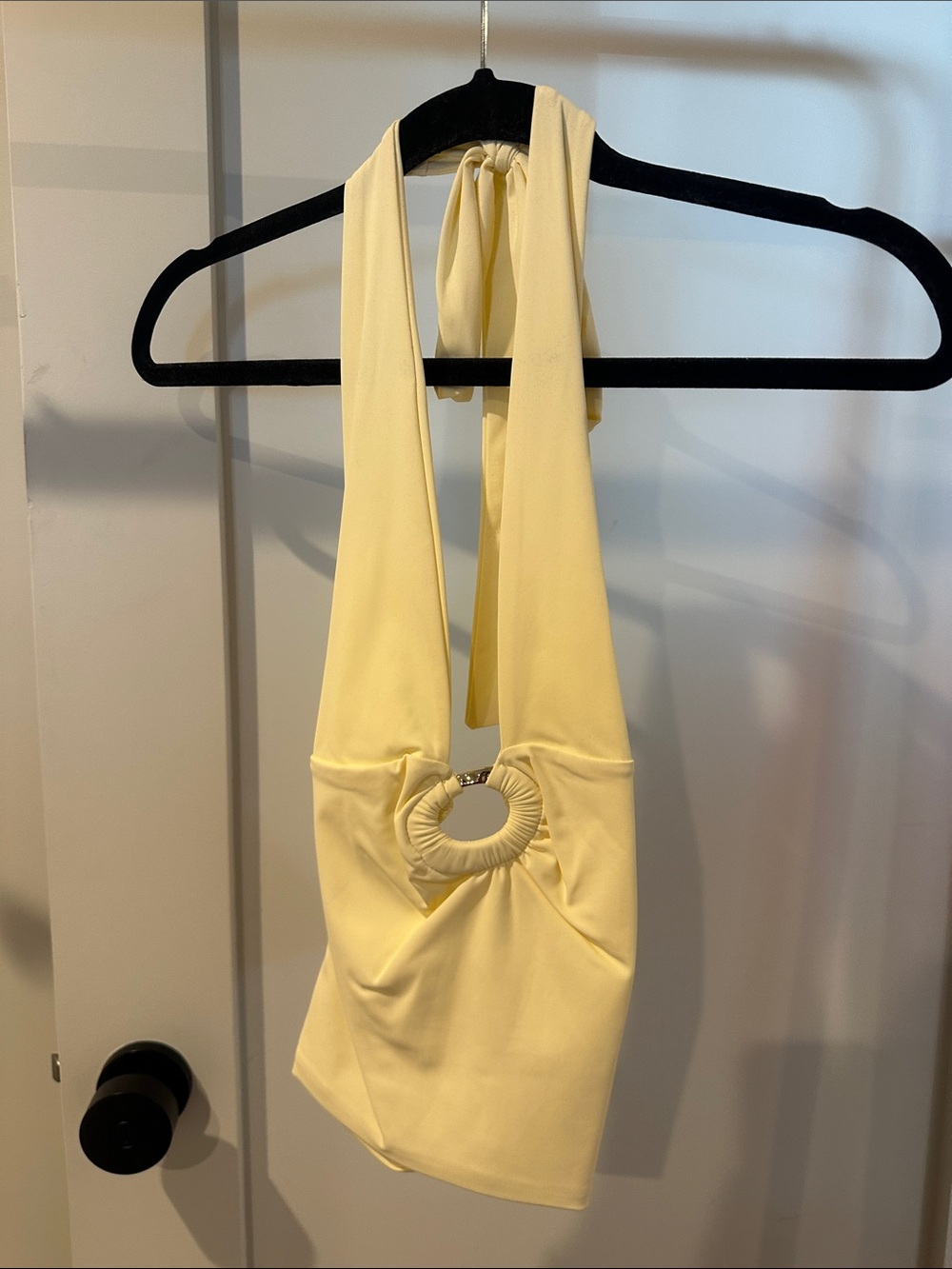 Edikted Lemon Yellow Halter Ring Front Crop Top
